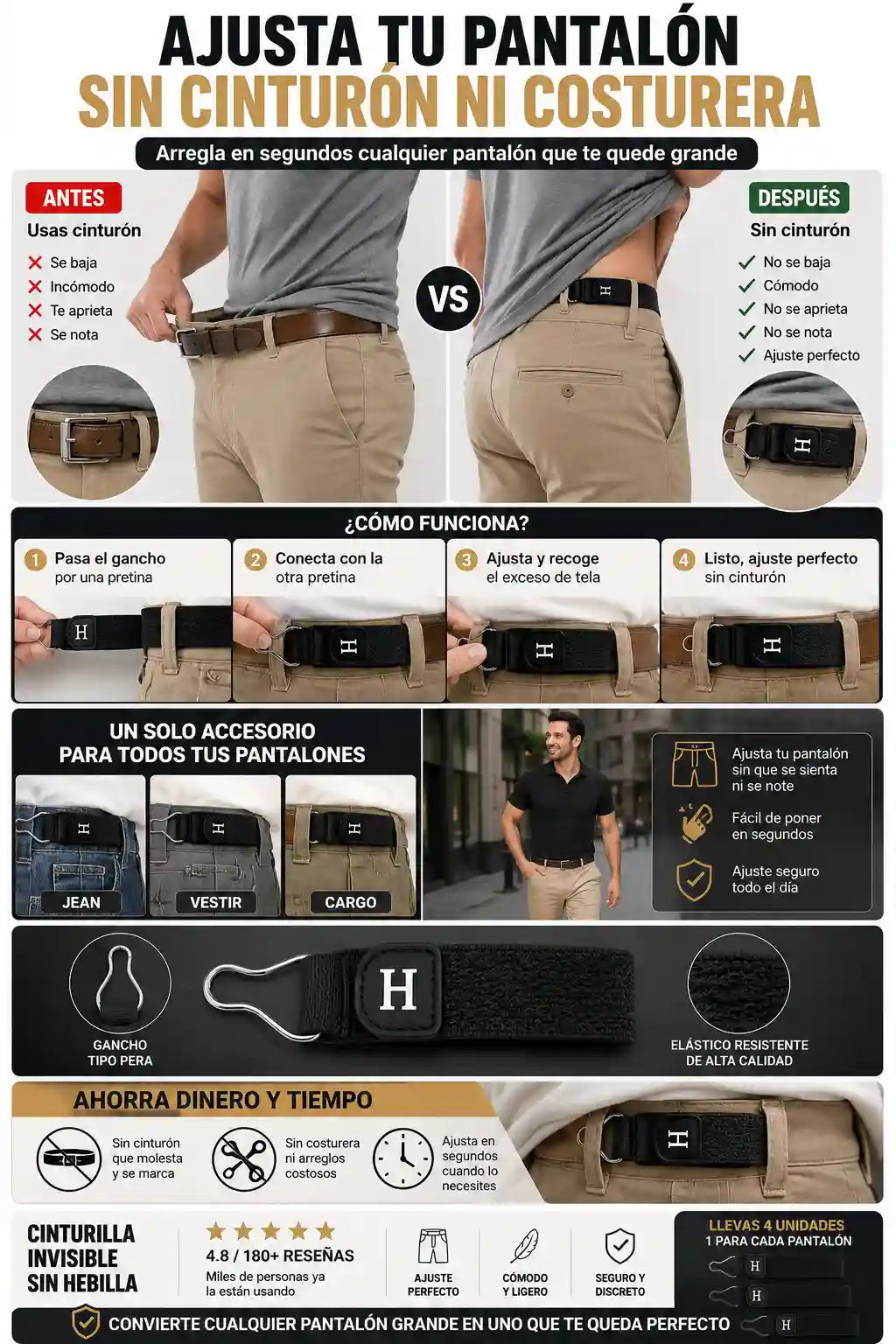 Cinturilla Invisible Sin Hebilla - Ajusta tu Pantalón Sin Cinturones Incomodos - Pack de 2 Unidades
