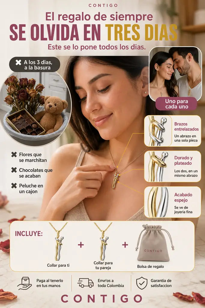 Collar Pareja Abrazo Eterno - Set de 2 Collares, Uno Para Cada Uno - Ultimas Unidades
