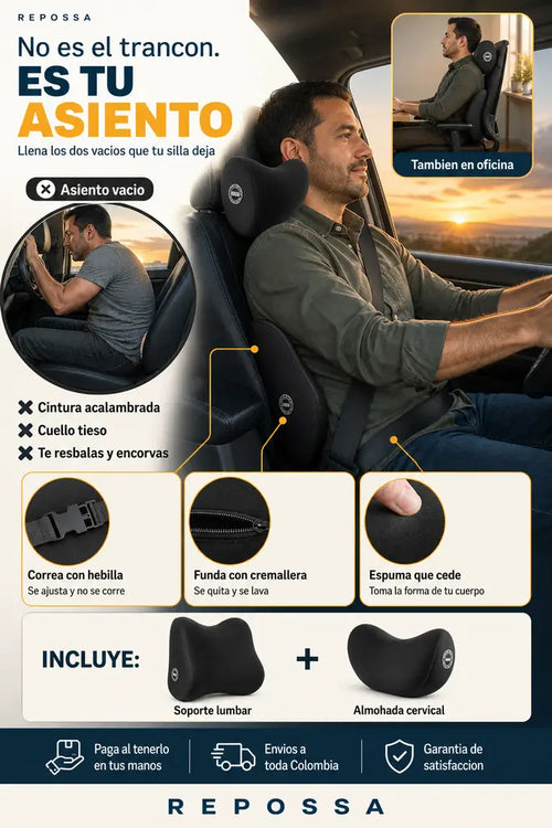 Set Soporte Lumbar + Almohada Cervical - Relaja tu Espalda en el Carro u Oficina - 35% DESCUENTO HOY