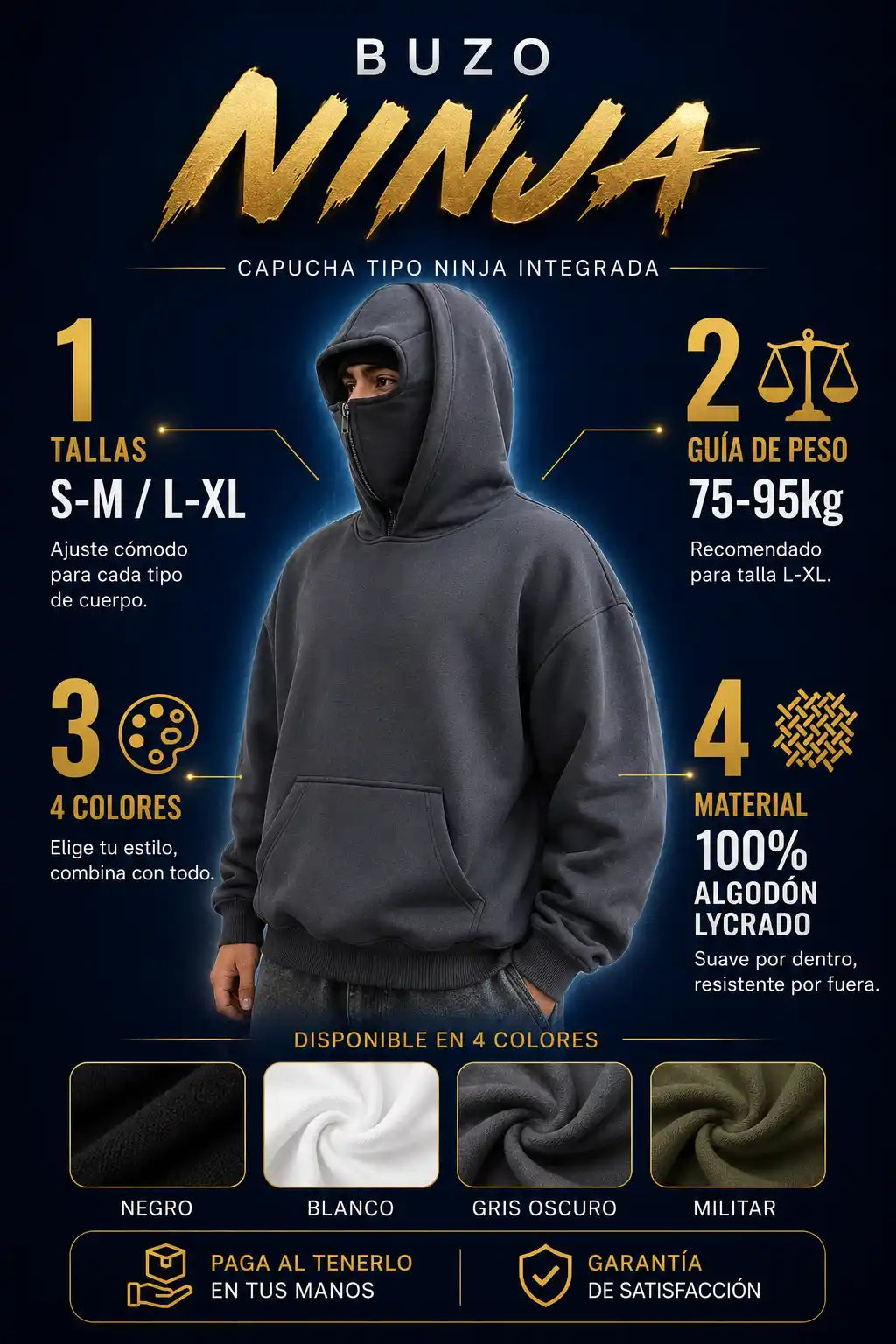 Buzo Ninja 2 en 1 - Streetwear con Capucha Tactica - 30% Descuento