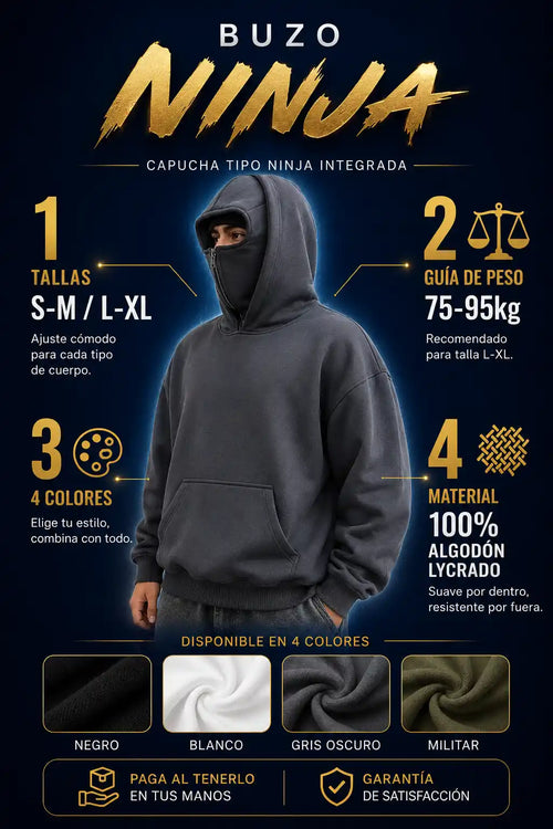 Buzo Ninja 2 en 1 - Streetwear con Capucha Tactica - 30% Descuento