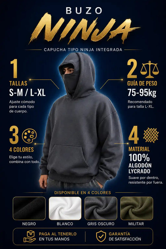 Buzo Ninja 2 en 1 - Streetwear con Capucha Tactica - 30% Descuento