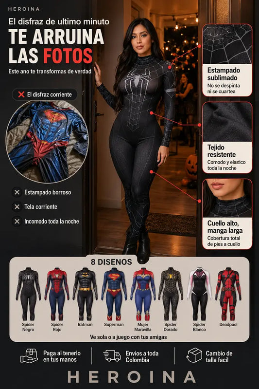 Enterizo Halloween Superheroína - Efecto Segunda Piel - 8 Diseños Disponibles