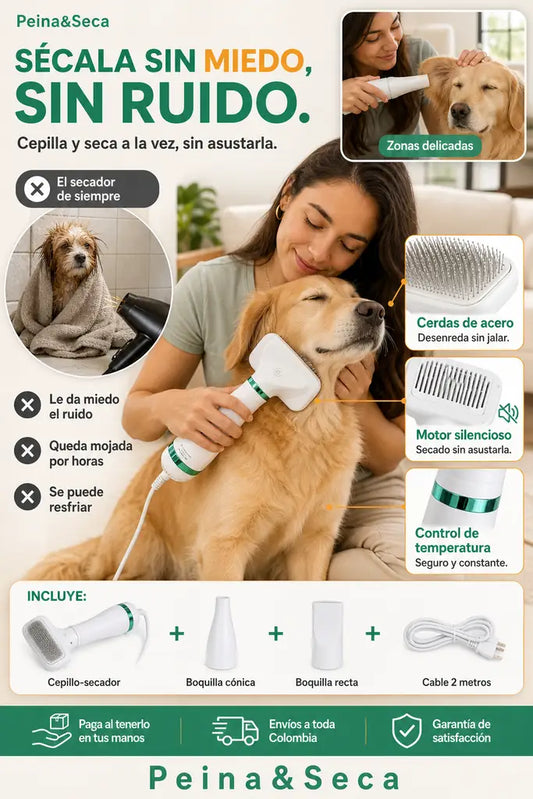 Cepillo Secador 2 en 1 para Mascotas - Silencioso y Sin Estres - 30% Descuento