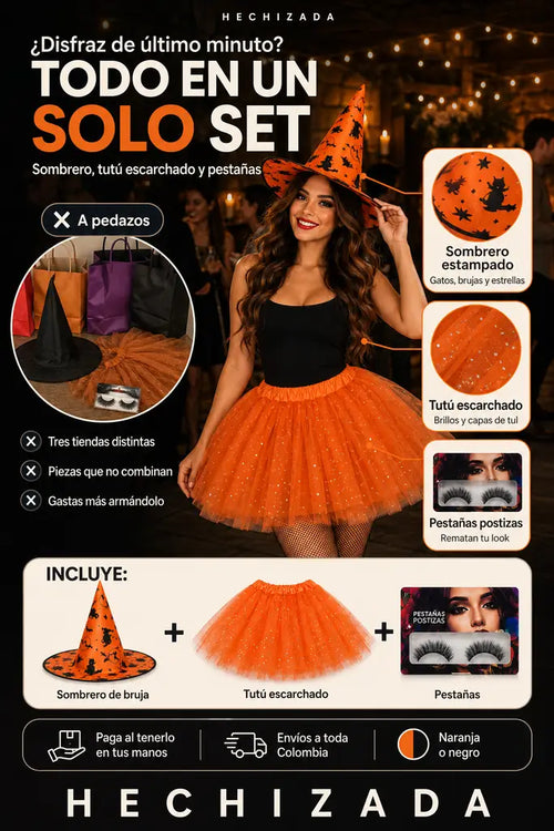 Set Disfraz de Bruja 3 Piezas - Look Completo para Tu Fiesta - Oferta Especial